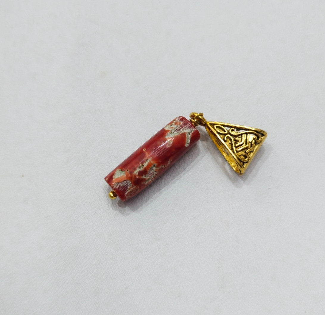 100%Natural Italian Red Coral Brass Pendant, Polished Unisex Jewelry (37 mm)