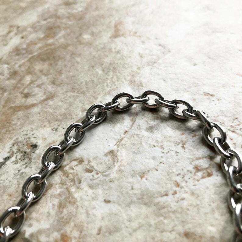8mm x 6mm x 1.6mm Silver Color Stainless Steel Cable Chain Necklace Jewelry