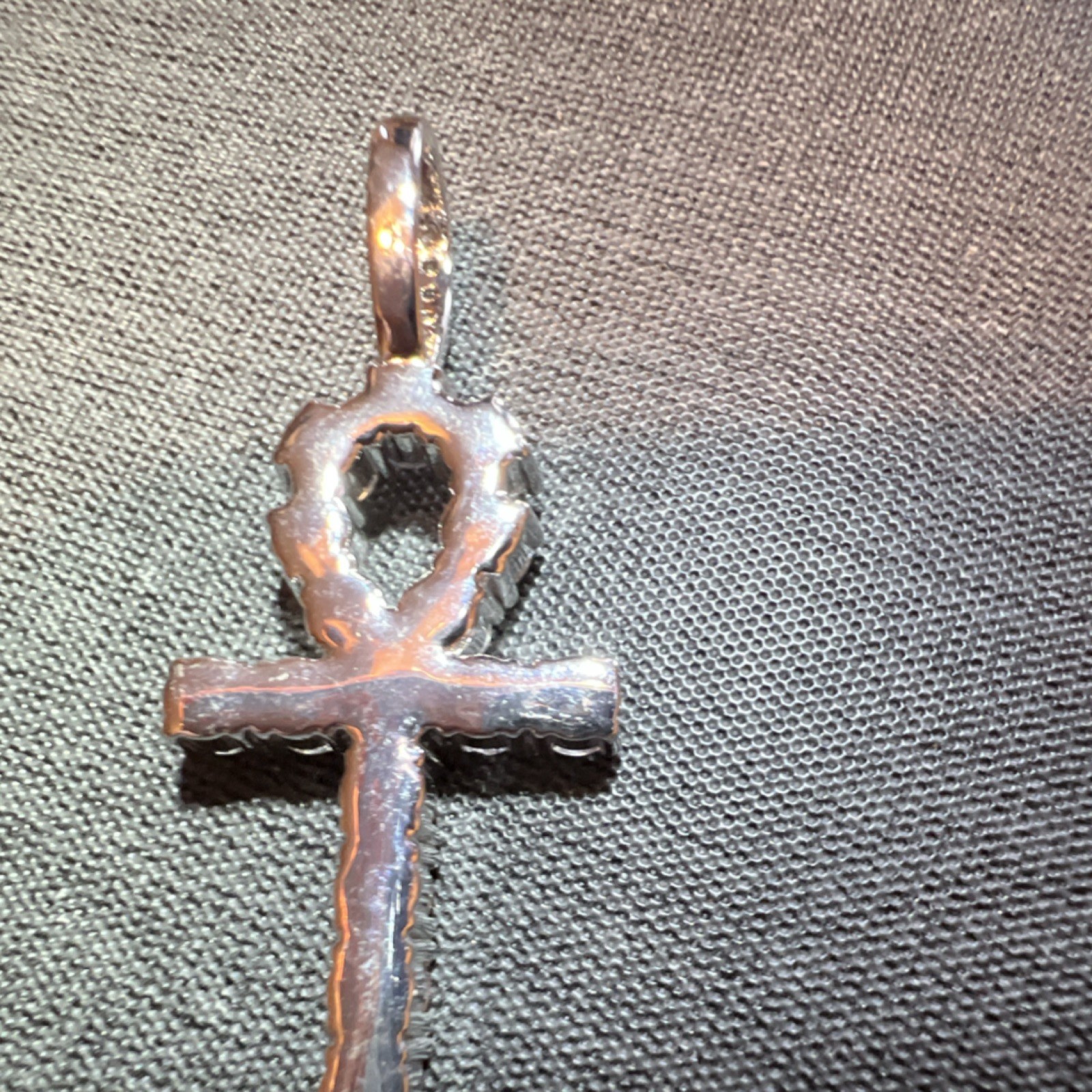 Silver Ankh Cross Pendant Charm simulated diamonds Round White/Colorless Stones