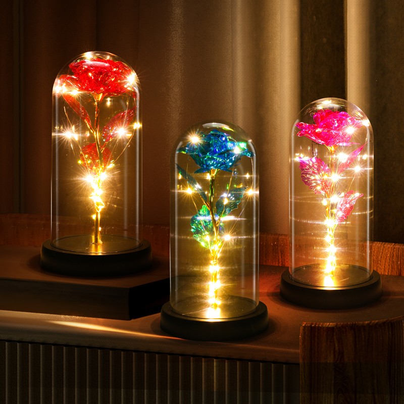 Enchanted Eternal Rose Flower In Glass Dome LED Light Valentine’s Day Gift +Box