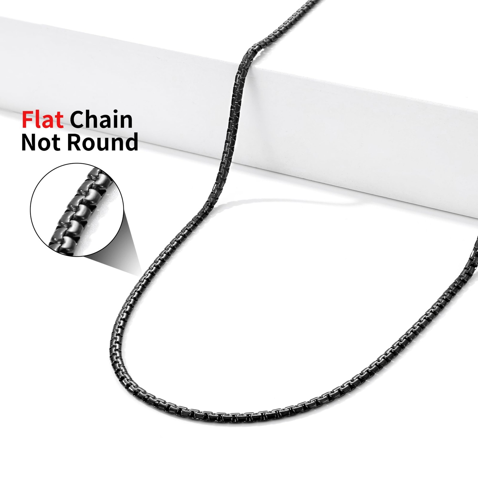 Black Flat Chains for Men, 2.5mm Stainless Steel Chain Necklace, Necklaces fo…