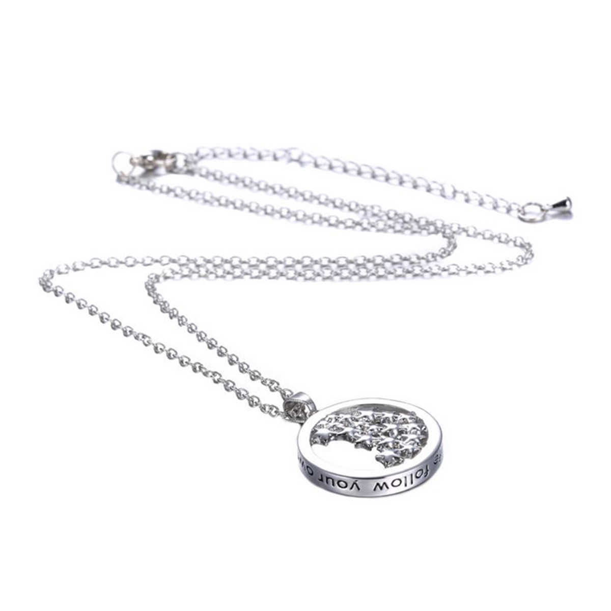 Engraved Necklace 14k White Gold Plated Star Round Pendant Women Jewelry 18″