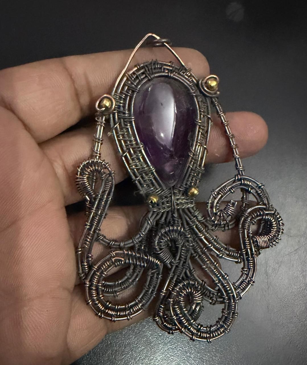 Amethyst Gemstone Copper Wire Wrapped Handmade Pendant Jewelry Gift For Her