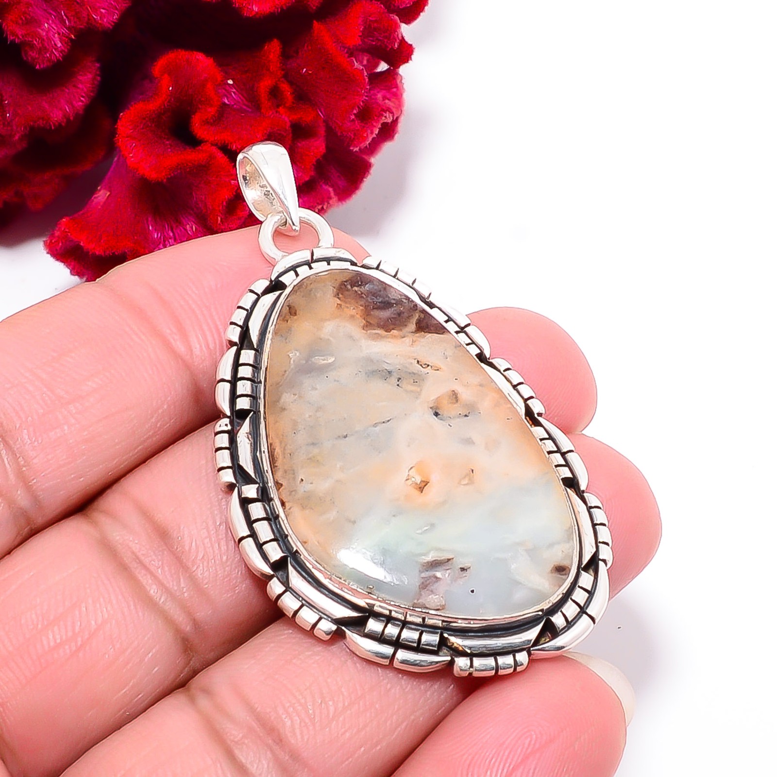 Aqua Chrysoprase – Australia Gemstone 925 Sterling Silver Pendant 2.26″ P102128