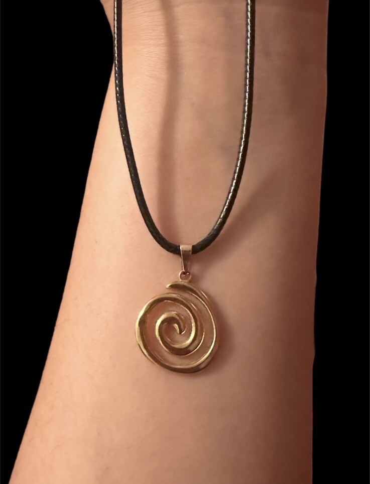 Golden Spiral Swirl Pendant Necklace Black Cord Unisex Women Men Brand New