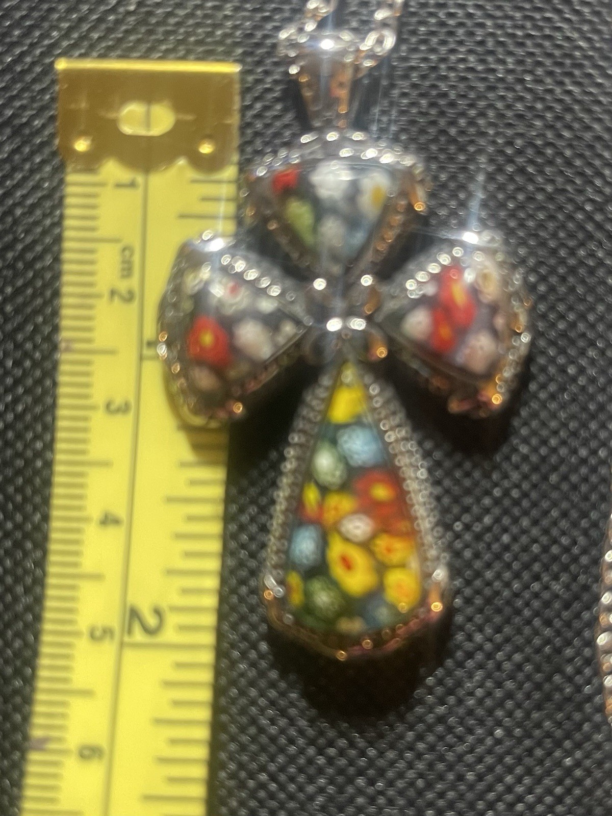 Murano Style Millefiori Cross Pendant 20” Necklace 316L S.steel