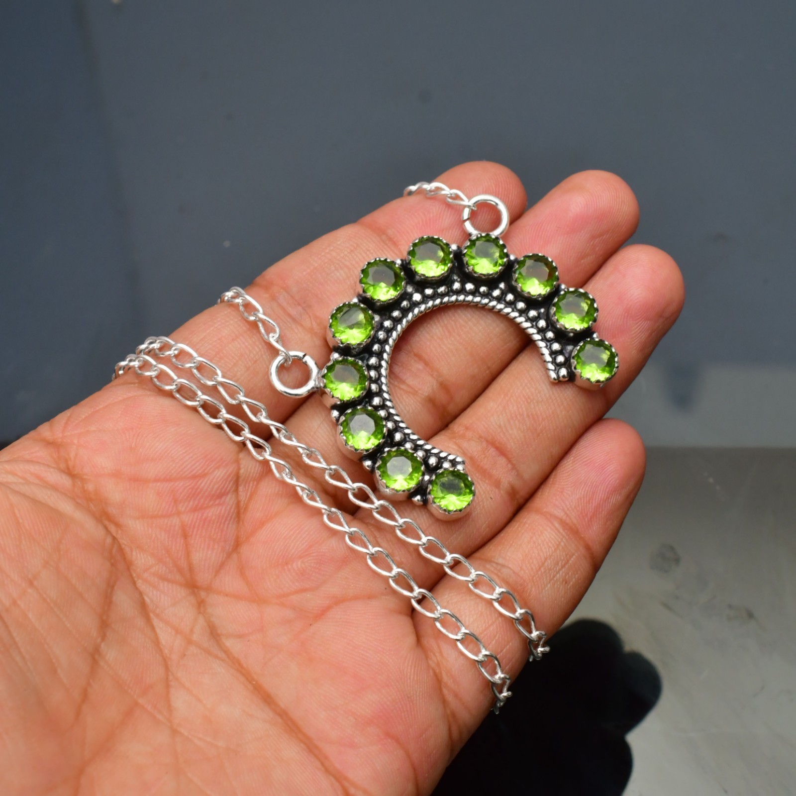 Peridot Gemstone 925 sterling silver Handmade Necklace Jewelry Size : 16-20″