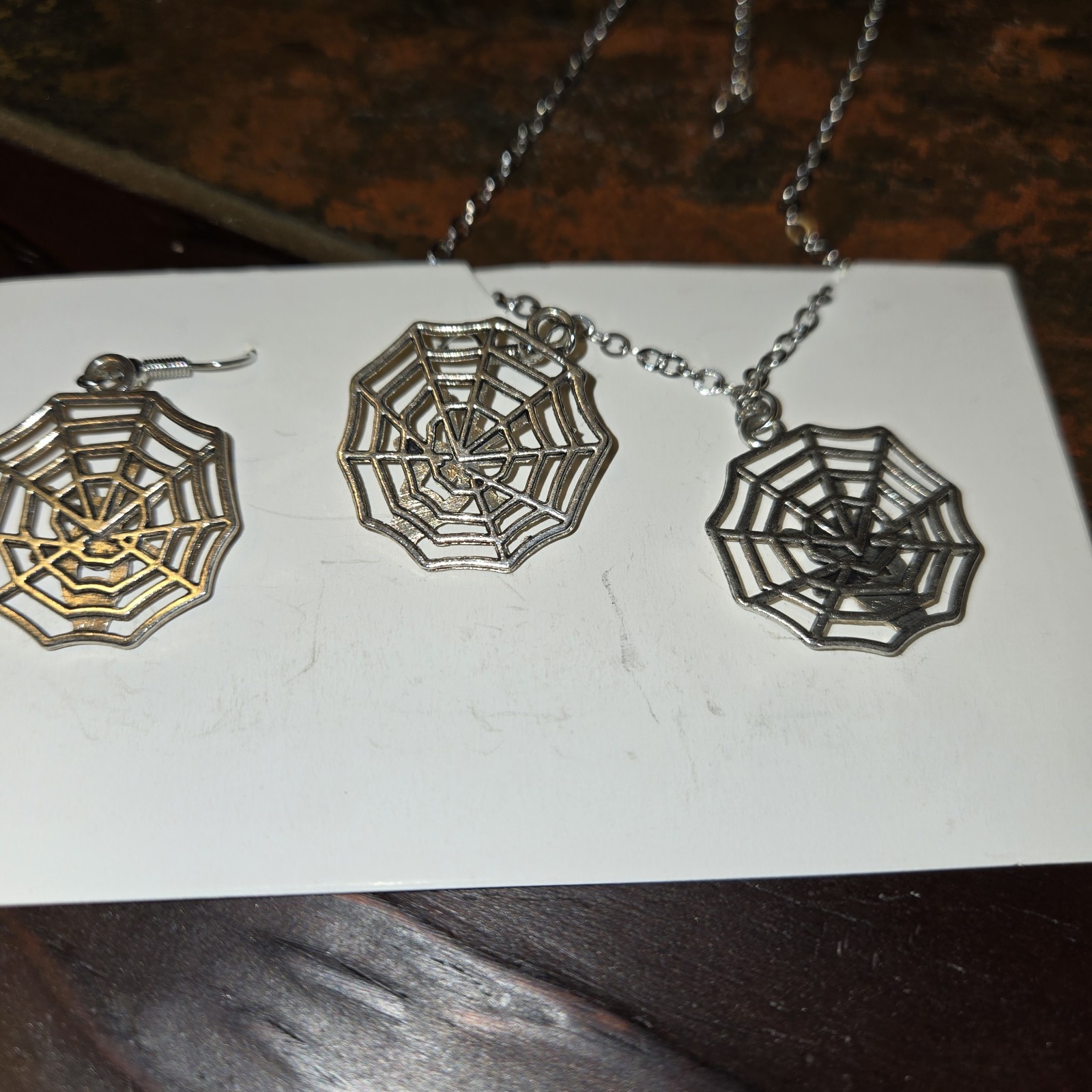 Necklace And Earrings Spiderweb Charm Halloween or Anytime