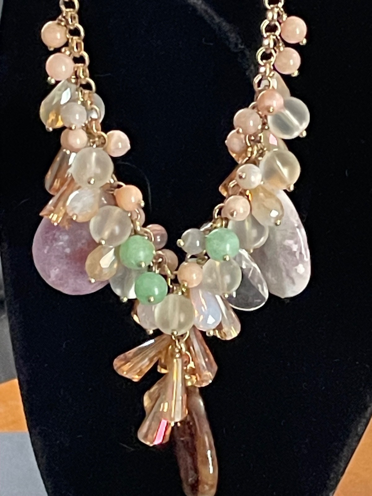 Anthropologie Nakamol Beaded Necklace Crystal Rhinestone Natural Stone Drops