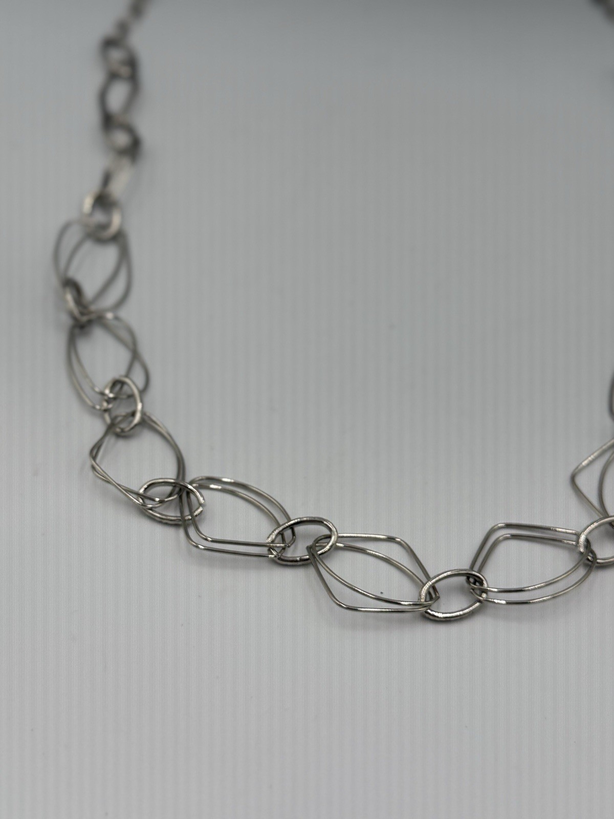 Silver Tone Abstract Link Chain Necklace Modern Geometric Adjustable