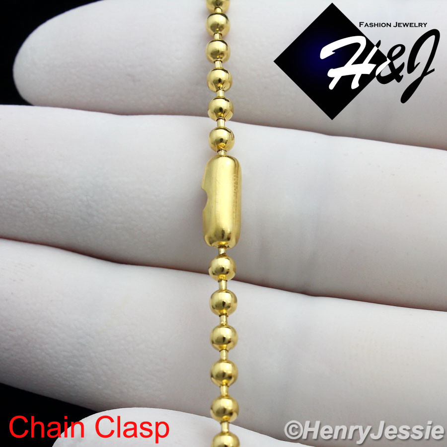 30″MEN’s Stainless Steel 2.5mm Gold Plated Beads Ball Link Chain Necklace