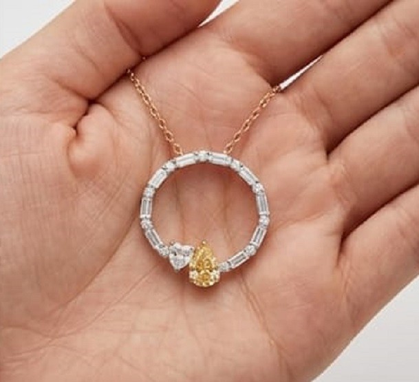 4ct Pear Cut Simulated Yellow Citrine/Diamond Drop Necklace 14k Rose Gold Plated