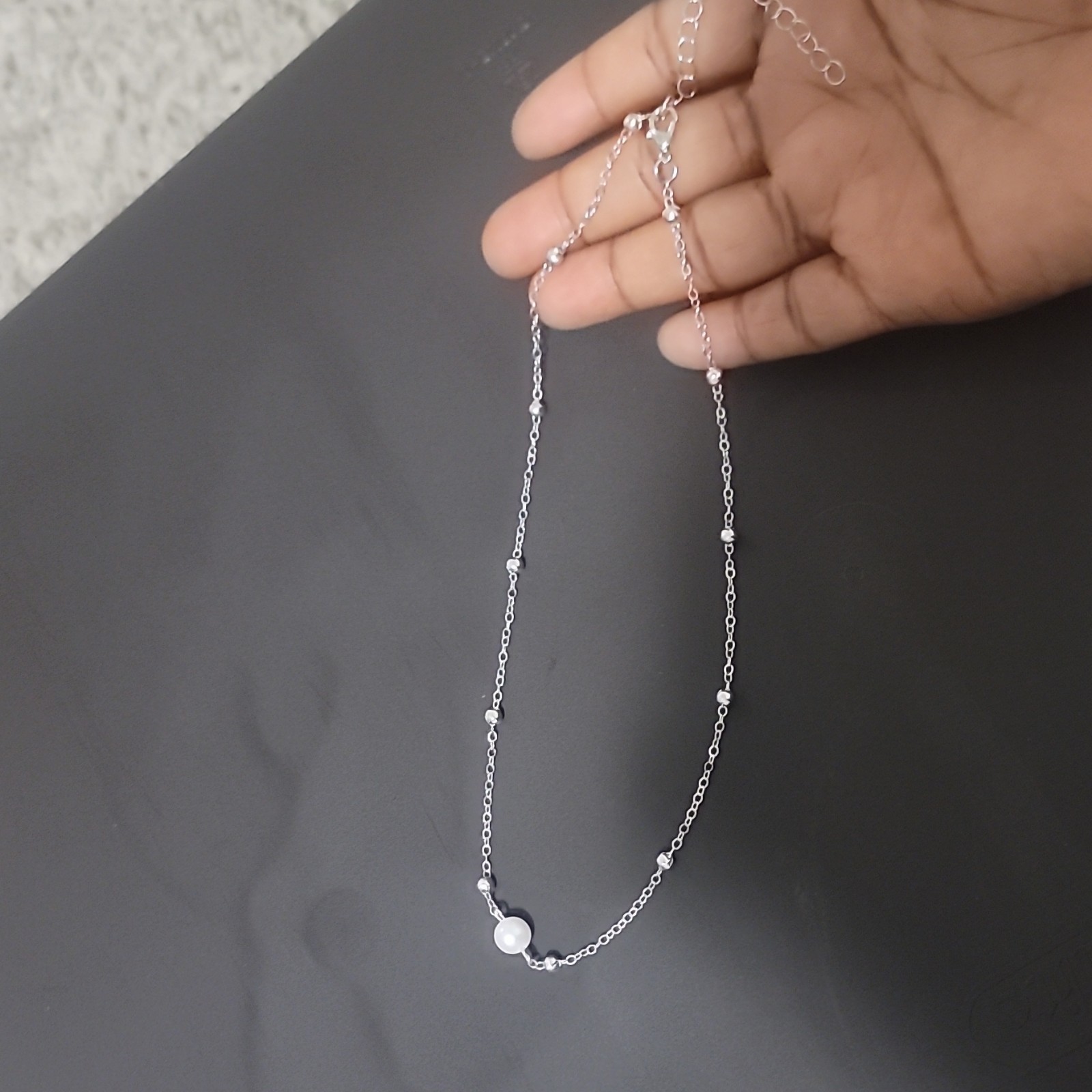 Silver Tone Chain Necklace, Cable Chain, Metal, No Stone