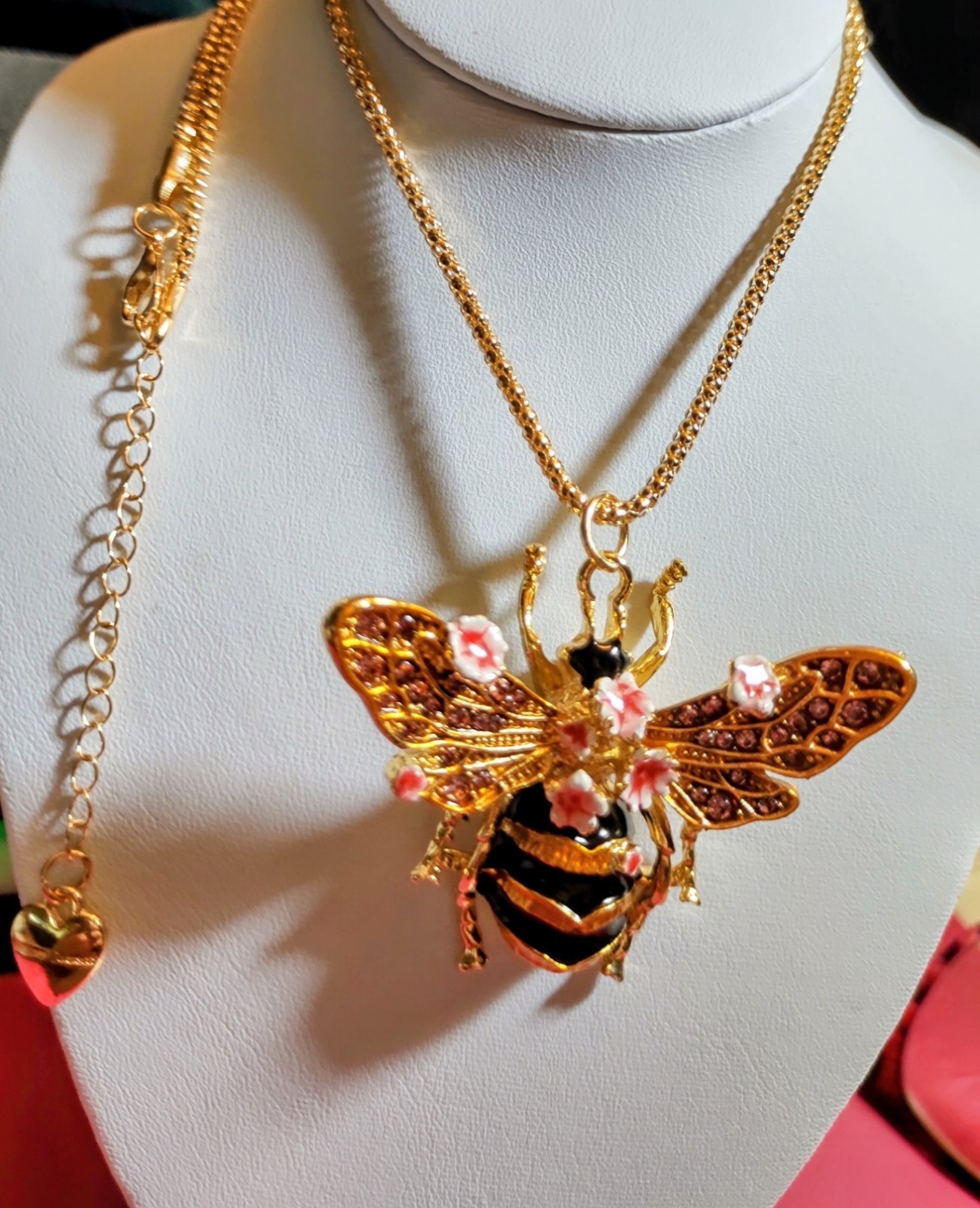 Betsey Johnson Yellow & Black Rhinestone Enamel Bumblebee Flowers Necklace