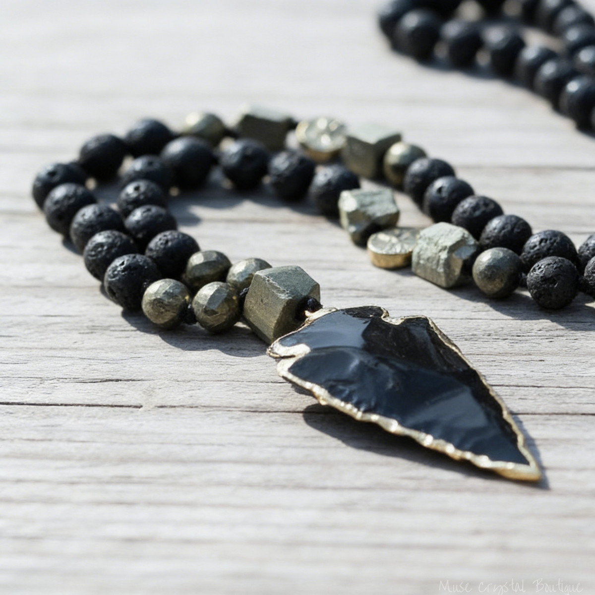 Natural Obsidian Arrowhead Pendant Necklace Lava Rock Beaded Tribal Jewelry Gift