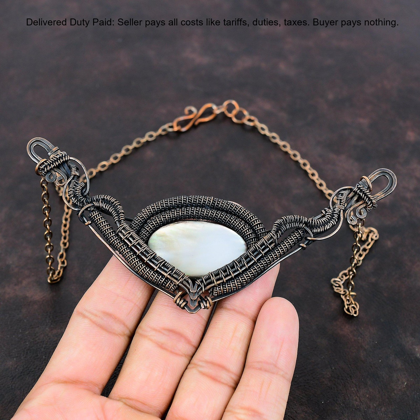 Mother Of Pearl Stone Copper June Birth Chain Wife Wire Wrapped Wedding Necklace