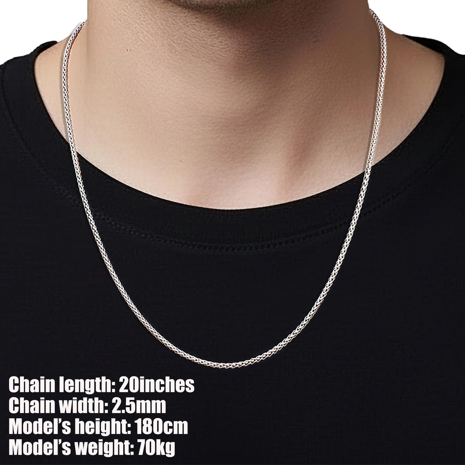 Silver Tone Wheat Chains for Men and Women, 2.5mm Stainless Steel Necklace Ch…