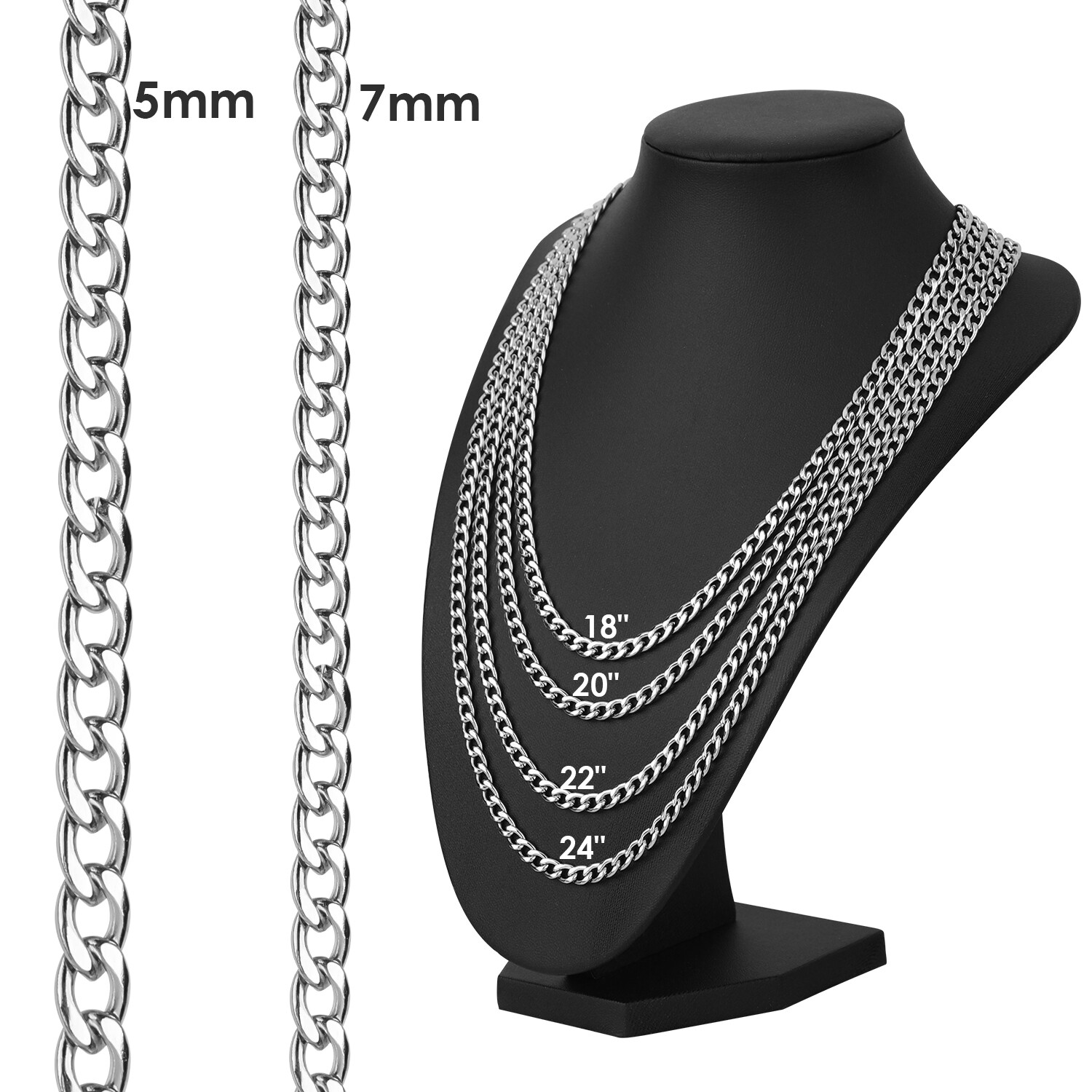 Valentine’s Day Gift 18-24” Stainless Steel Cuban Necklace Curb Chain Fashion