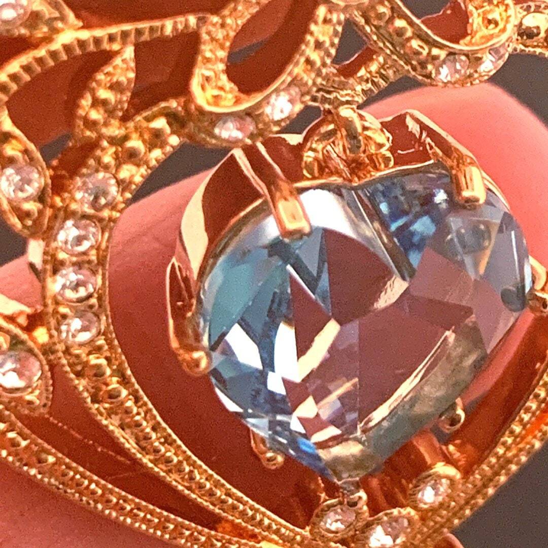 March Birthstone Gold Plated Necklace Set With Heart Shaped Aquamarine Crystal
