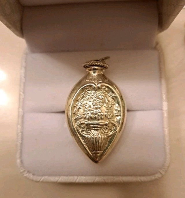 Antique Sterling Silver Perfume Bottle Necklace Floral Motif with Silver Chain