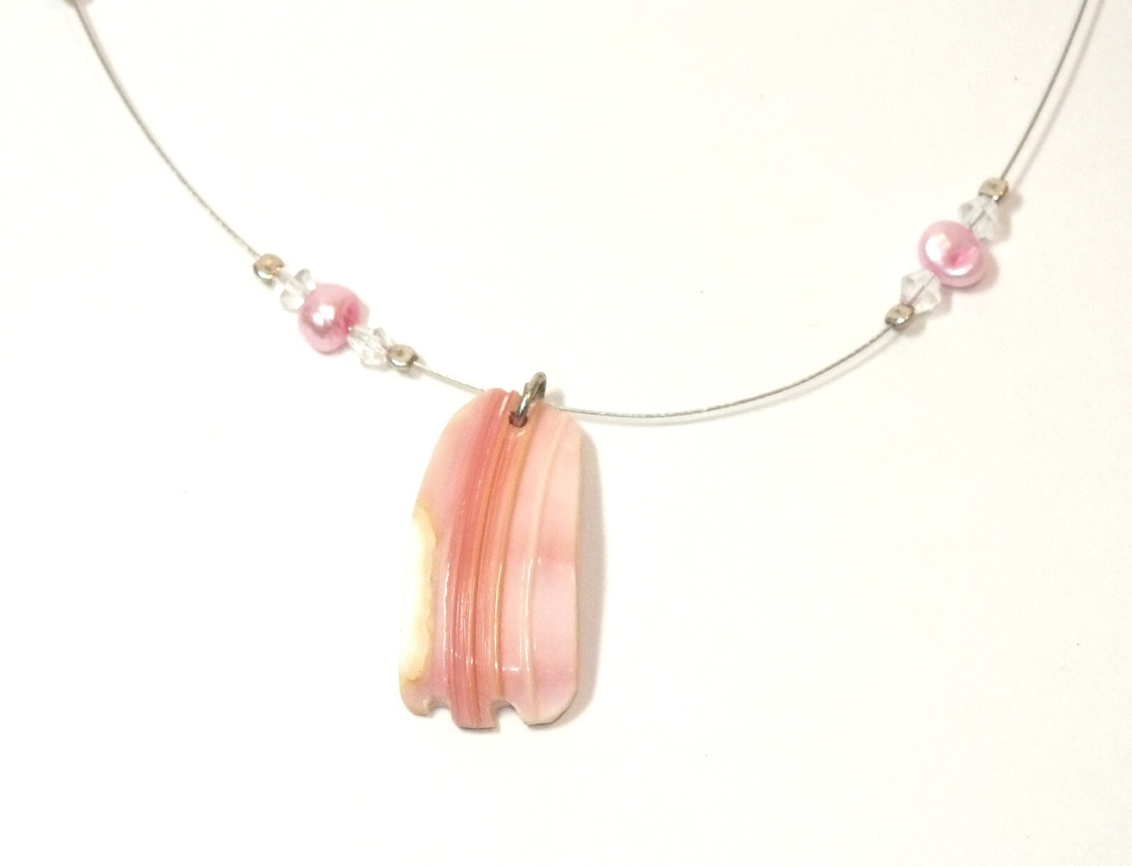 Conch Shell Pendant Necklace Pink Pearls Bahamas Souvenir Vacation Jewelry J40