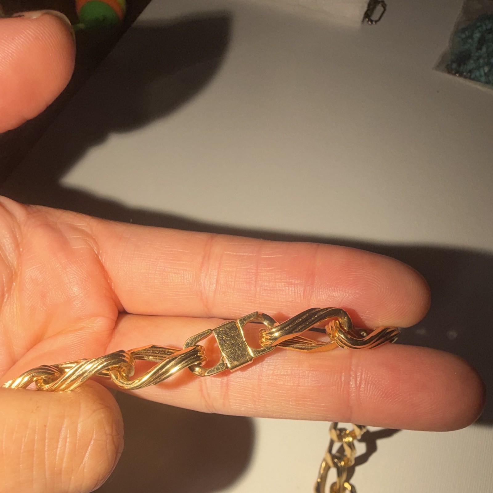 14kt Gold Shelled necklace, 24 inch In classic flat curb link design. Read below