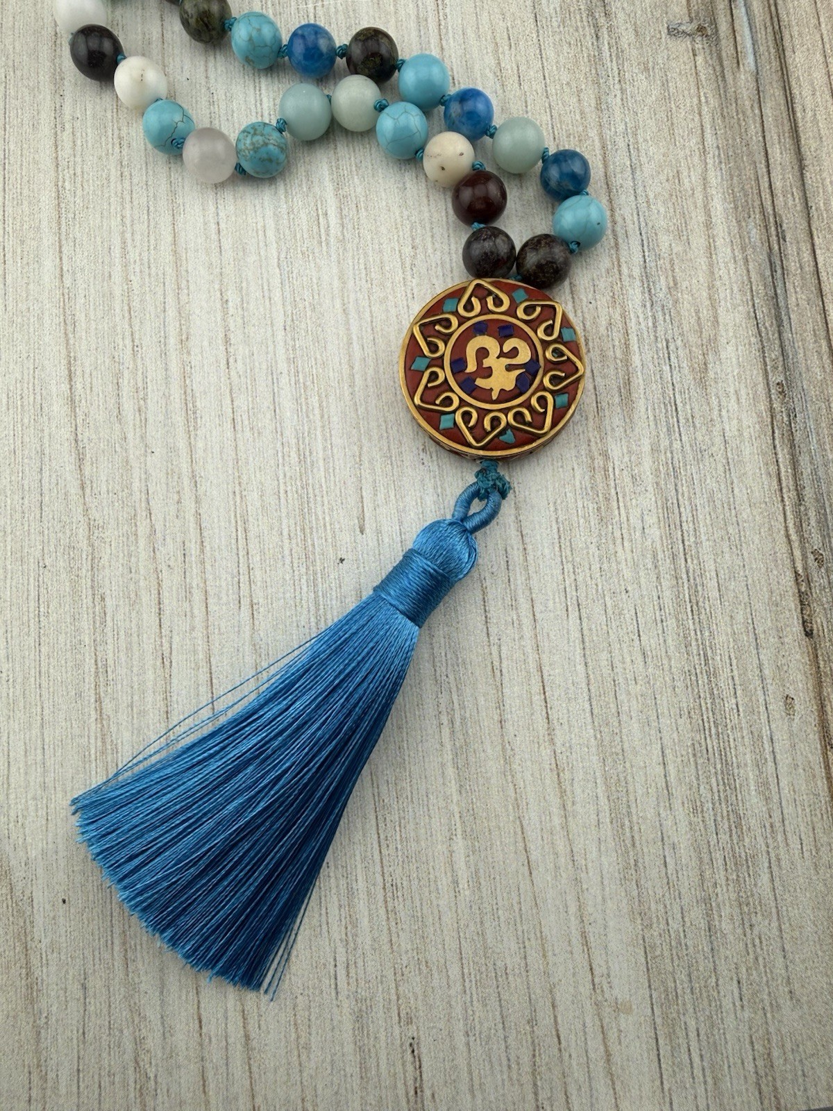 Handmade Gemstone Mala Necklace | 8mm Knotted Beads, Boho Spiritual Jewelry
