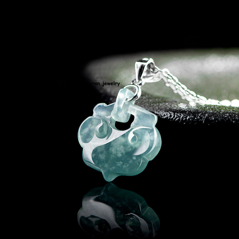 Real Grade A 100% Natural Blue Jade Jadeite Women Lucky Ruyi Lock Pendant