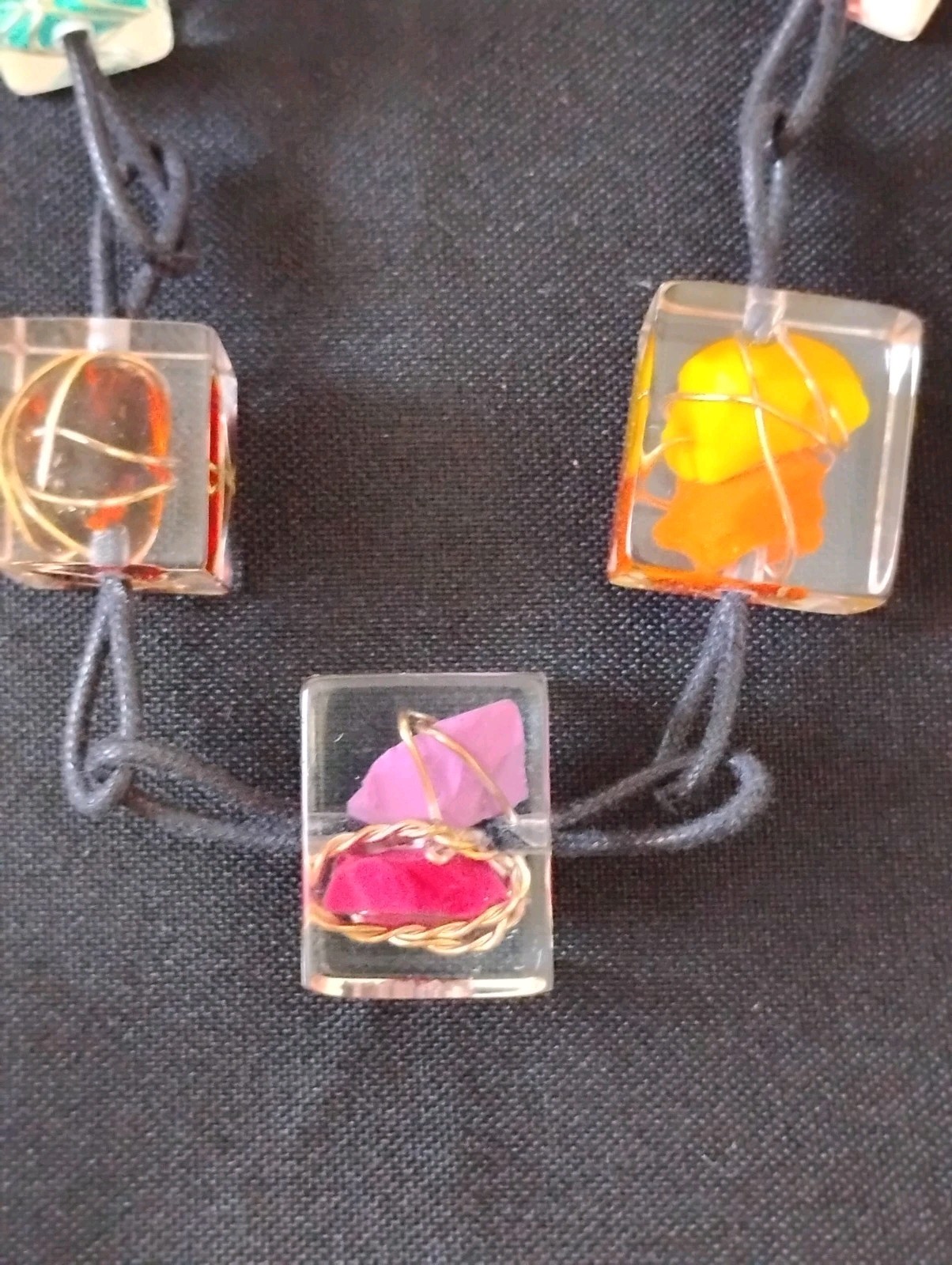 Sobral Jackie Brazil Resin Cubes Colorful Gold Wire Wrapped Inclusions Necklace