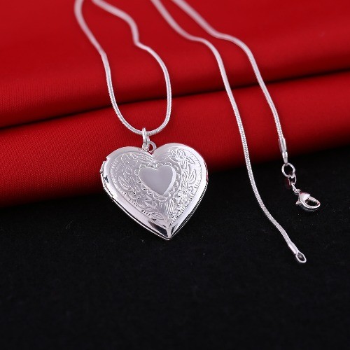 925 silver plated photo frame pendant snake chain necklace jewelry