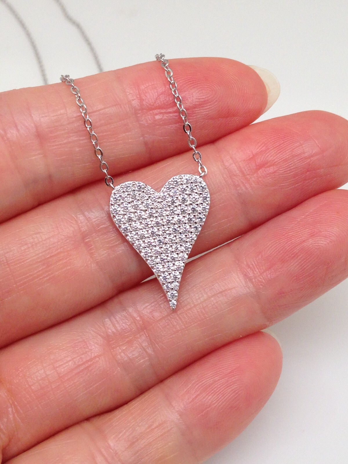 Cz Heart Pendant Necklace 925 Sterling Silver Pave Cz Heart Love Charm 19mm0.75″