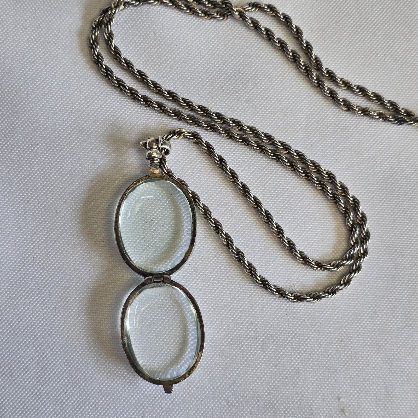 Sterling Silver Glass Locket Necklace 31.14g Fine Jewelry 24″ Rope Chain *READ*