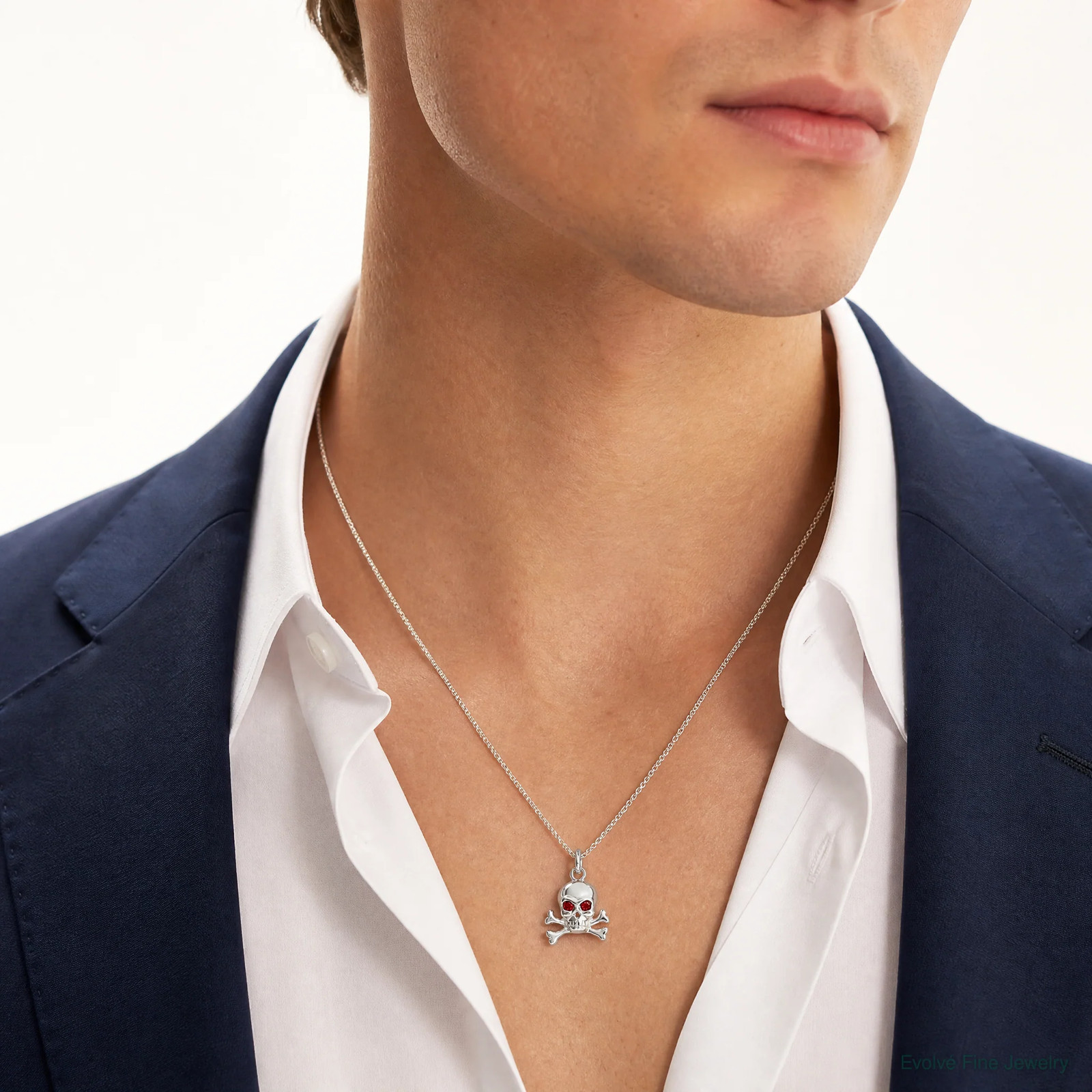 Sterling Silver Red CZ Skull Charm