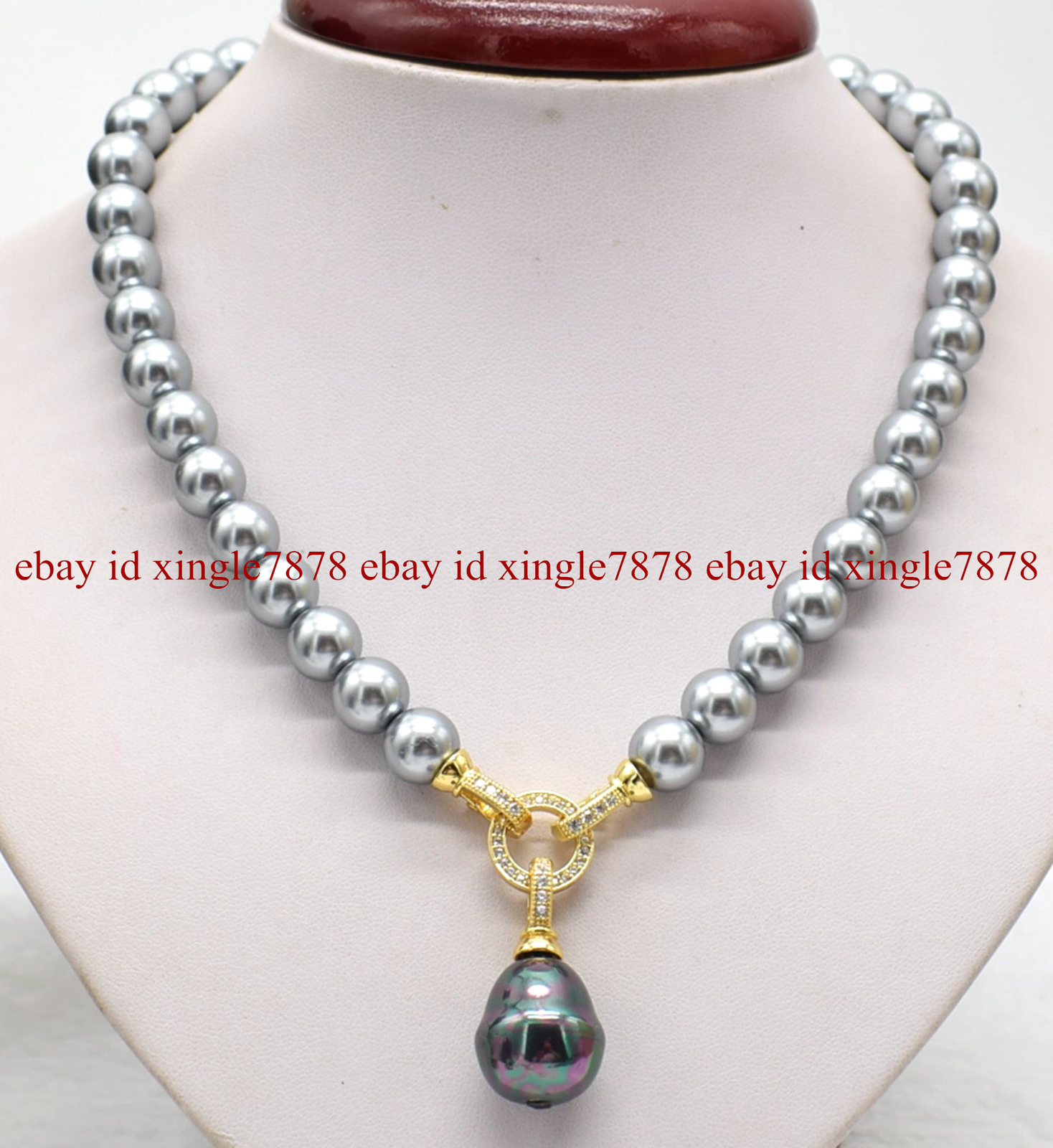 Natural 10mm Gray South Sea Shell Pearl 17-19mm Teardrop Pendant Necklace 20″