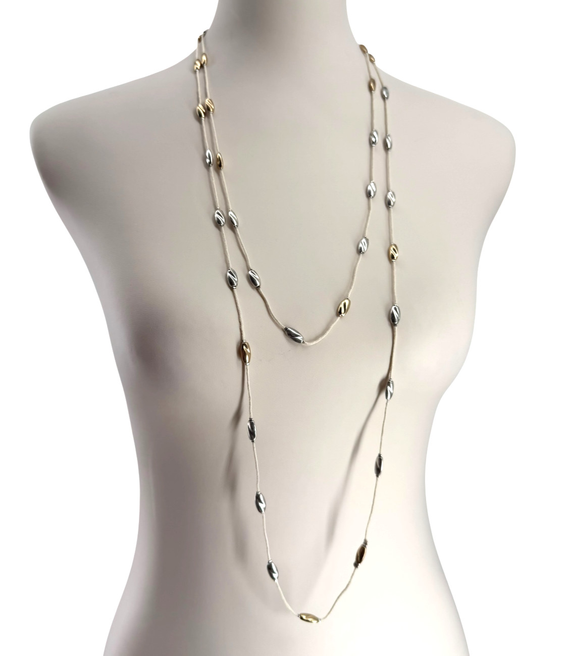 J Jill Layered Beaded Necklace Gold Silver Adjustable Long Wrap Coastal Resort