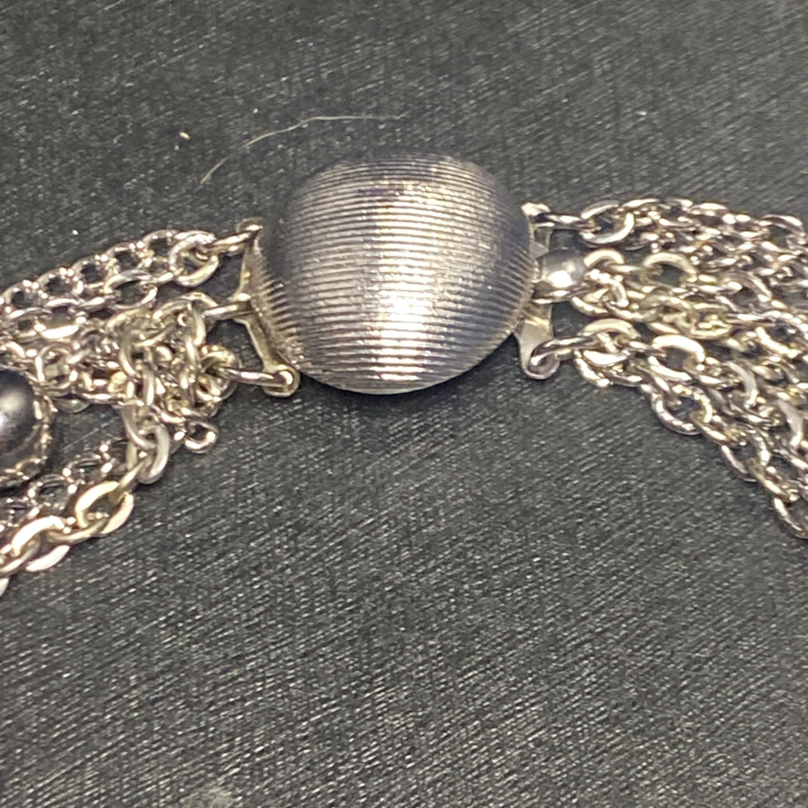VTG Retro 7 Strand Gunmetal Silver toned Chain + Ball Necklace Earrings Set