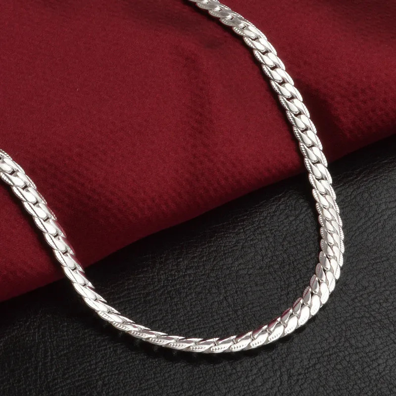 925 Sterling Silver 5MM Full Sideways Chain Necklace For Men Women Jewelry Gift