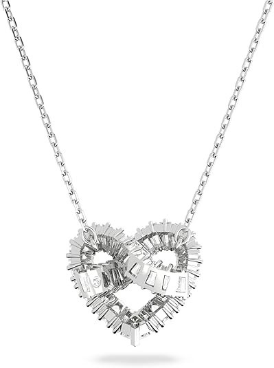 Swarovski Matrix Heart Necklace Clear Baguette Cut Crystal Rhodium Finish
