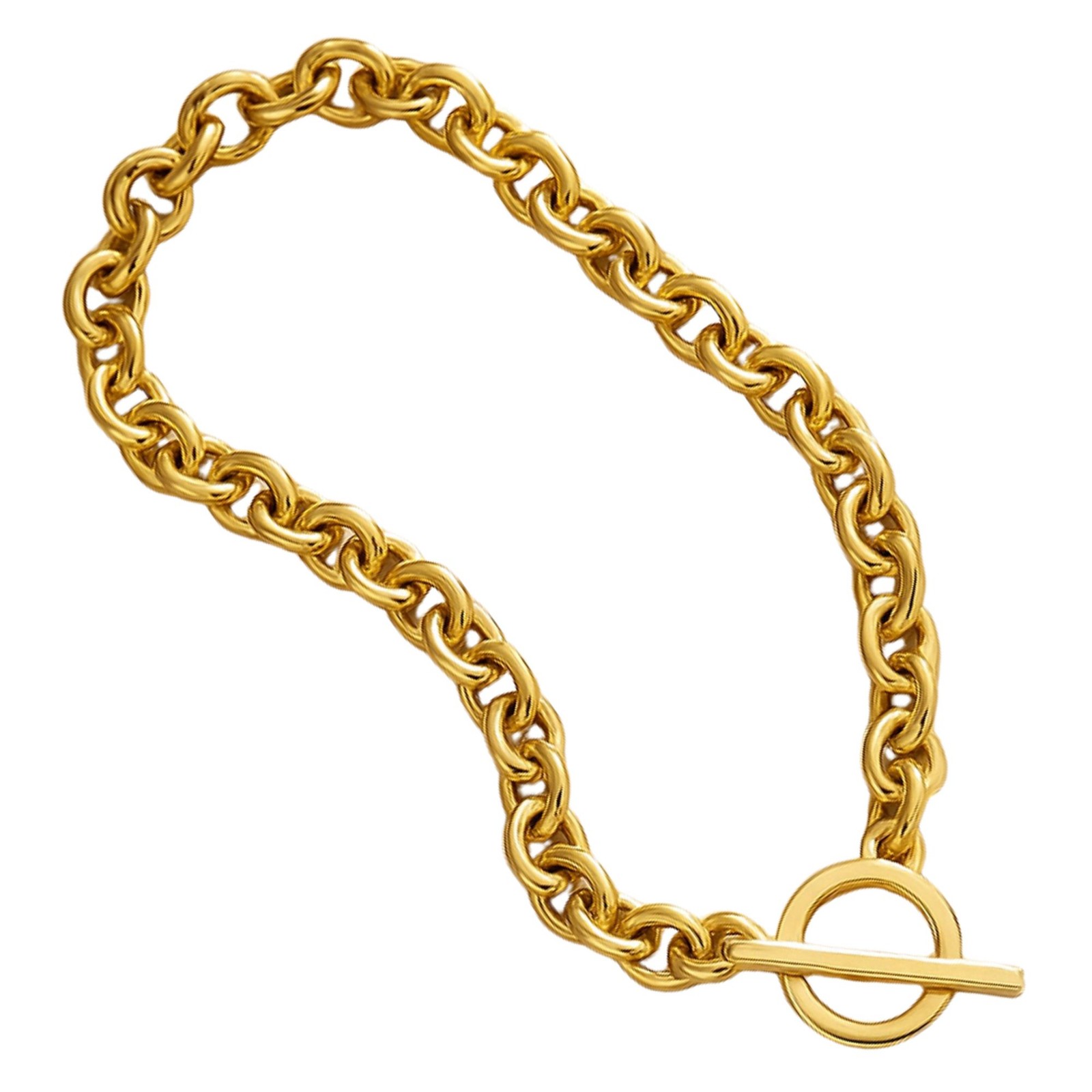 Oval Link Toggle Necklace for Women Heavy Weight 14KT Gold Plated Stainless S…