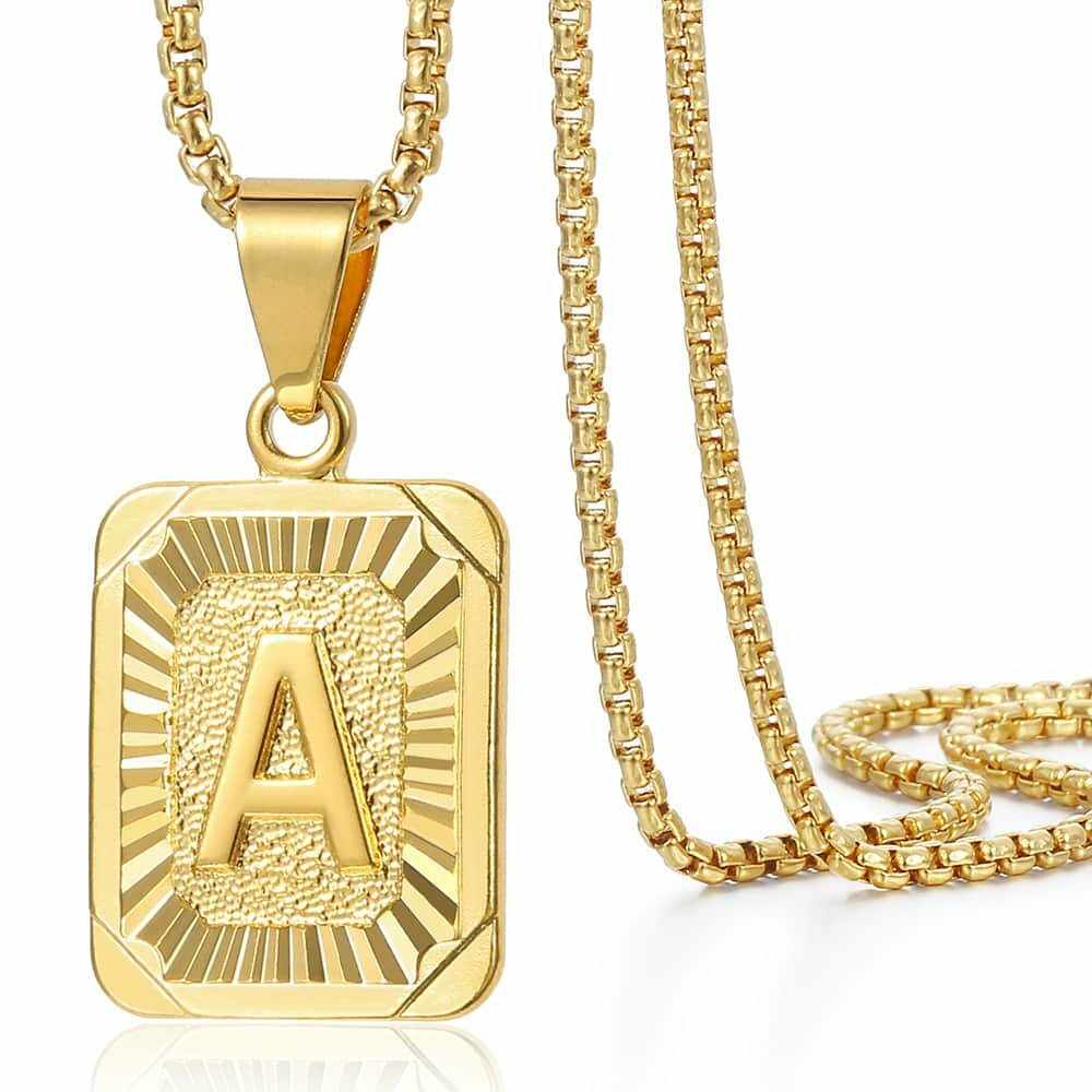 Gold Plated Initial Letter Pendant Necklace Alphabet Charm A-Z For Women Men