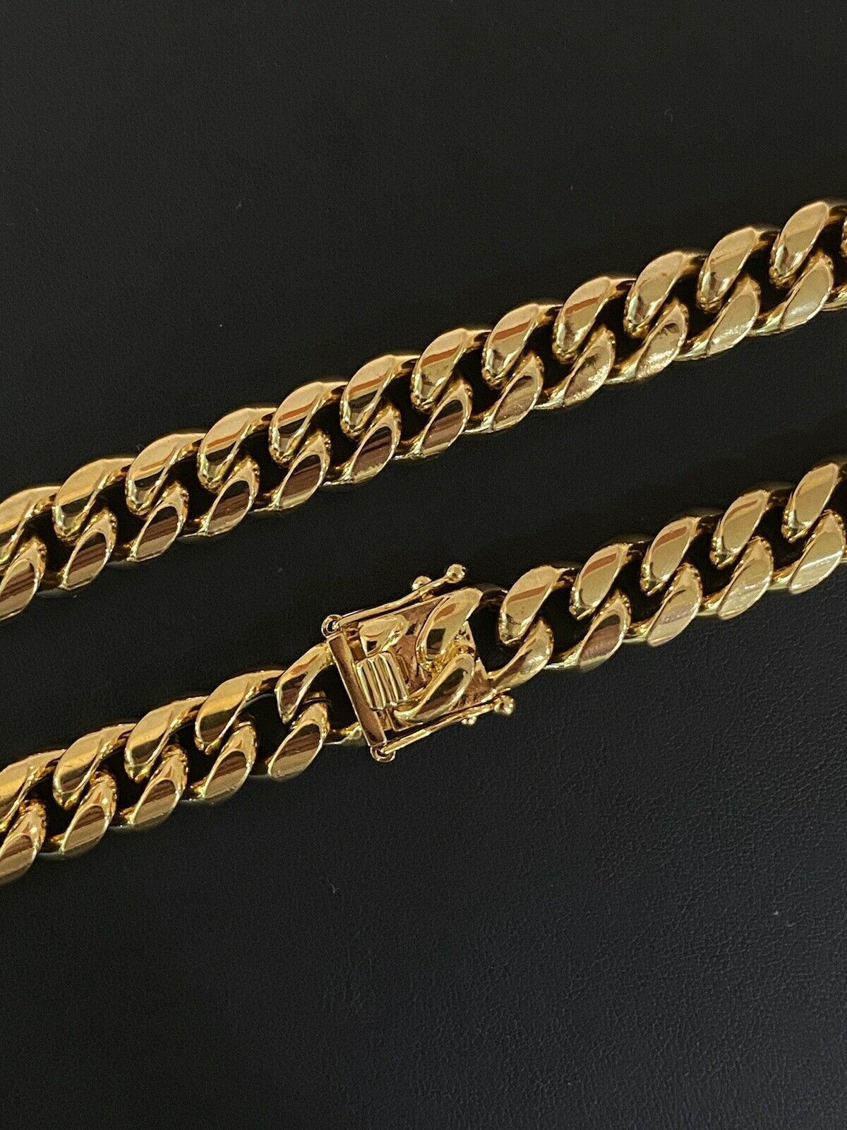 12mm 30″ Men Miami Cuban Link Necklace 14k Gold Plated Stainless Steel Chain