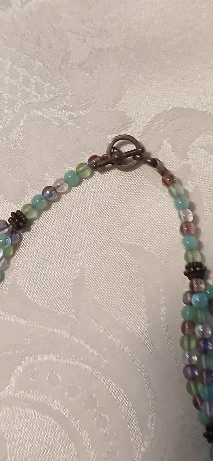 Triple Strand Choker, Amethyst, Blue, Clear, Glass, Toggle Clasp, 15″, Handmade