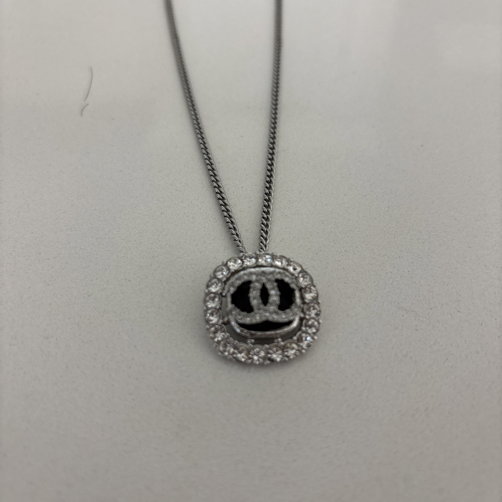 CHANEL Pendant CC Logo with Rhinestone Necklace – Excellent preowned.