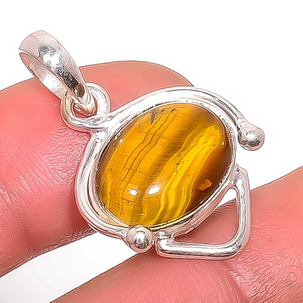 Natural Yellow Tiger Eye – South Africa 925 Silver Plated Pendant 1.17″ P1-11