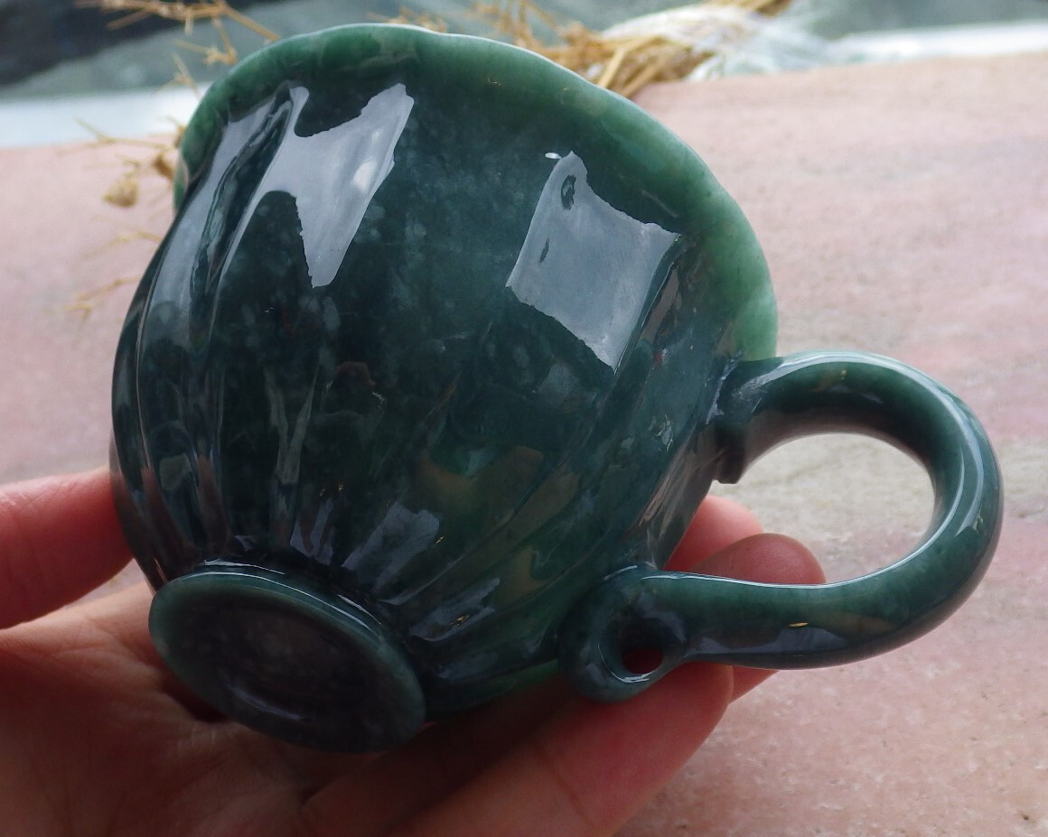 Video Certified Green A Jade jadeite Display Flower Cup Jewelly Box 670335 AS