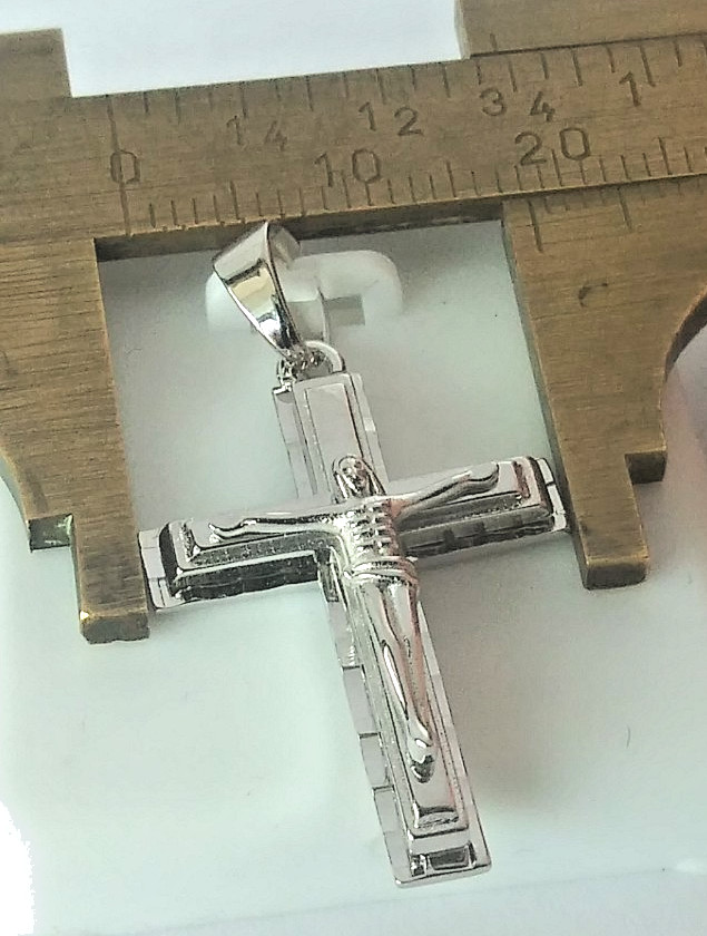 Rhodium Plated 925 STERLING SILVER RELIGIOUS Cross CRUCIFIX Pendant 29x18mm