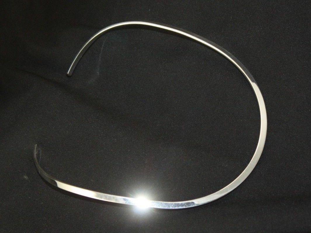 .925 Sterling Silver Plated Choker Collar Necklace Oval Shiny Fashion Jewelry
