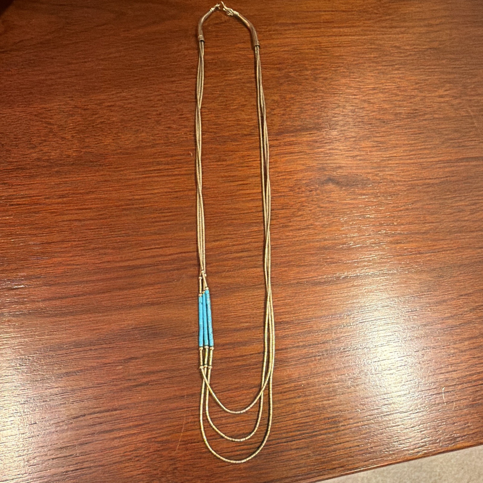 Vintage Navajo Liquid Gold Filled 3 Strand Layered Turquoise Necklace 10″ Fine