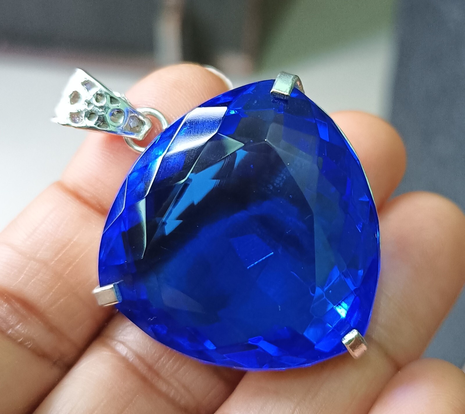 Blue Trillion Topaz Pendant EGL Certified Natural 137.25 Ct Gift For Loved Ones.