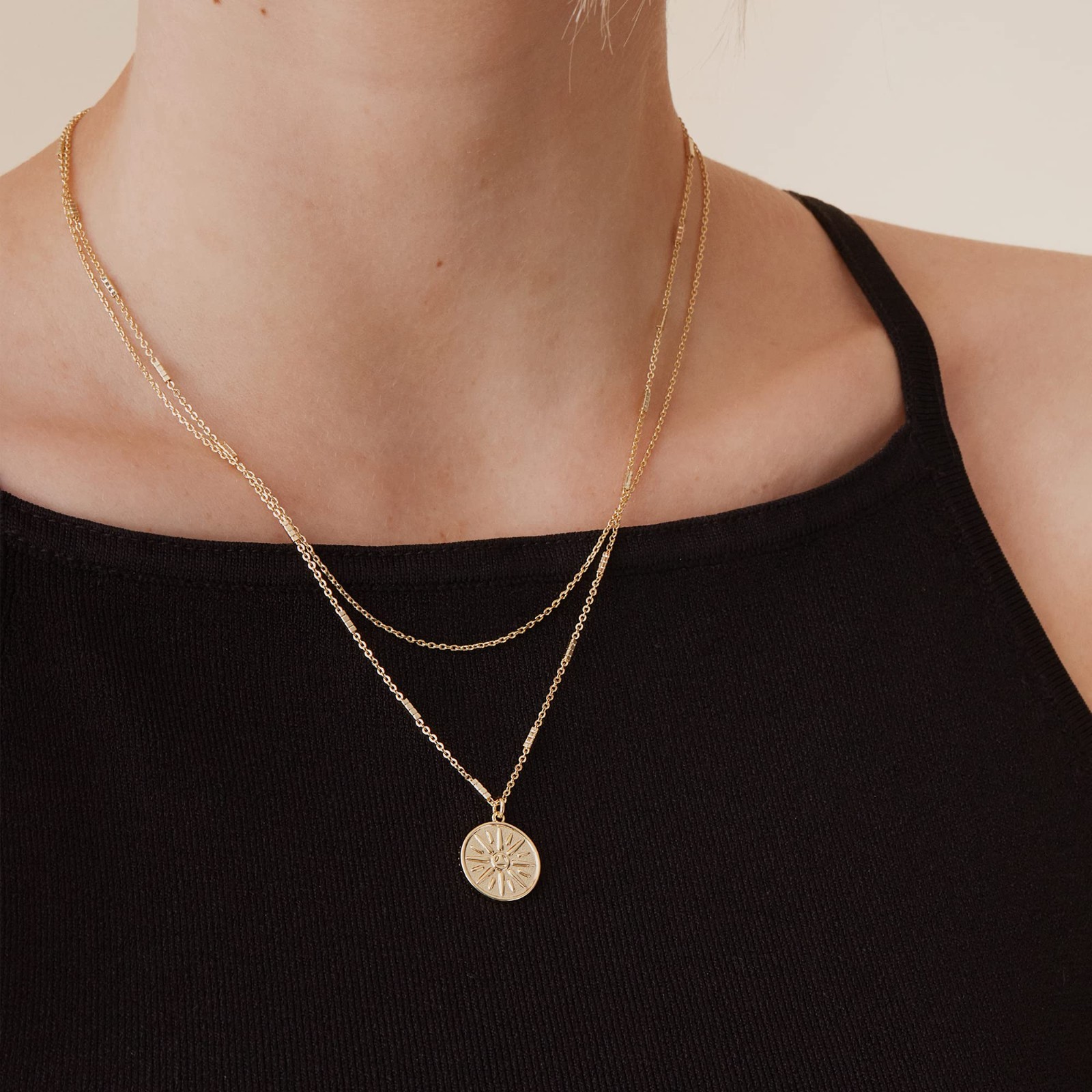 14K Gold Plated Layering Necklaces for Women | Minimalist Pendant Jewelry, Bar,